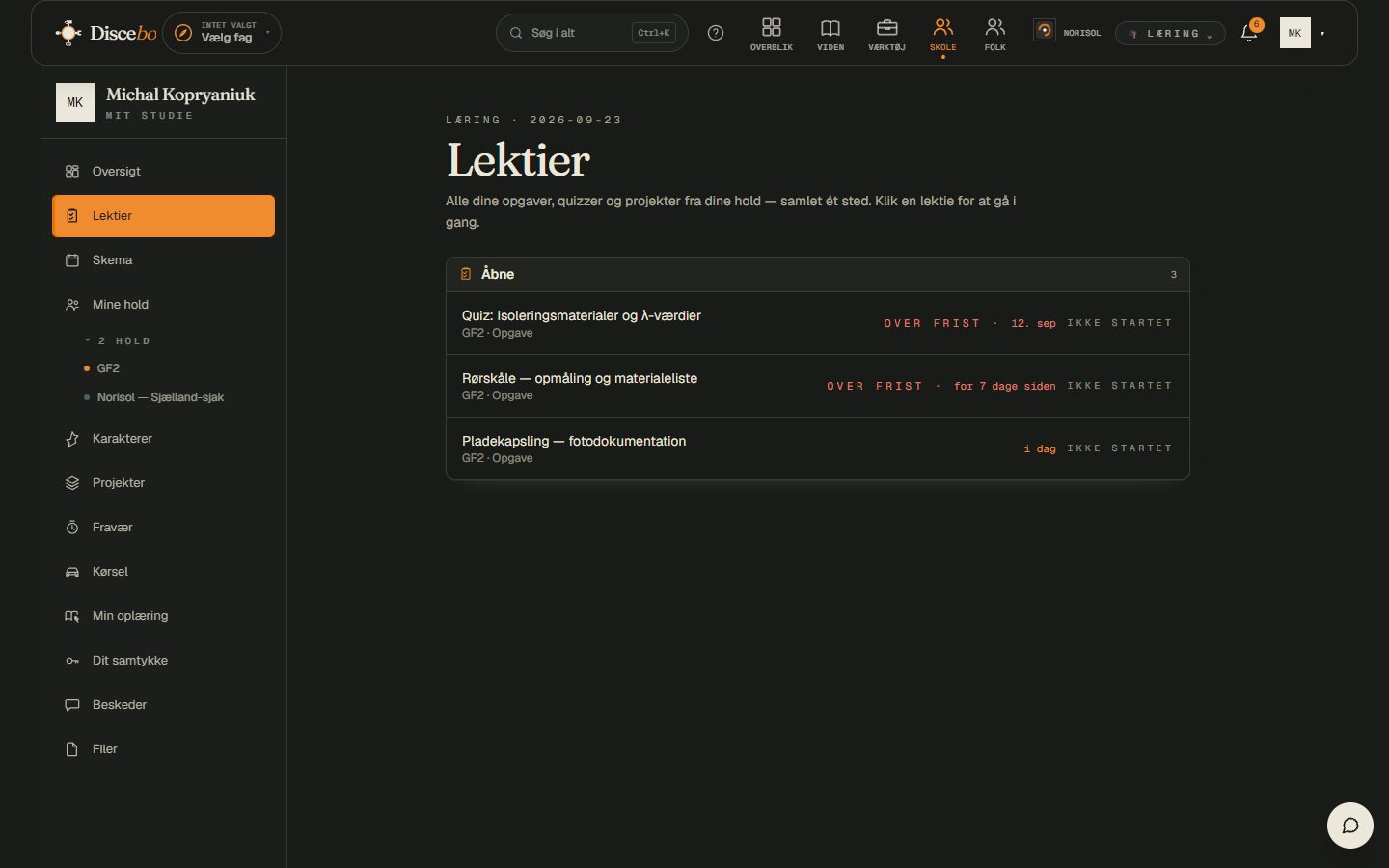 Lektier — de åbne først, den overskredne øverst