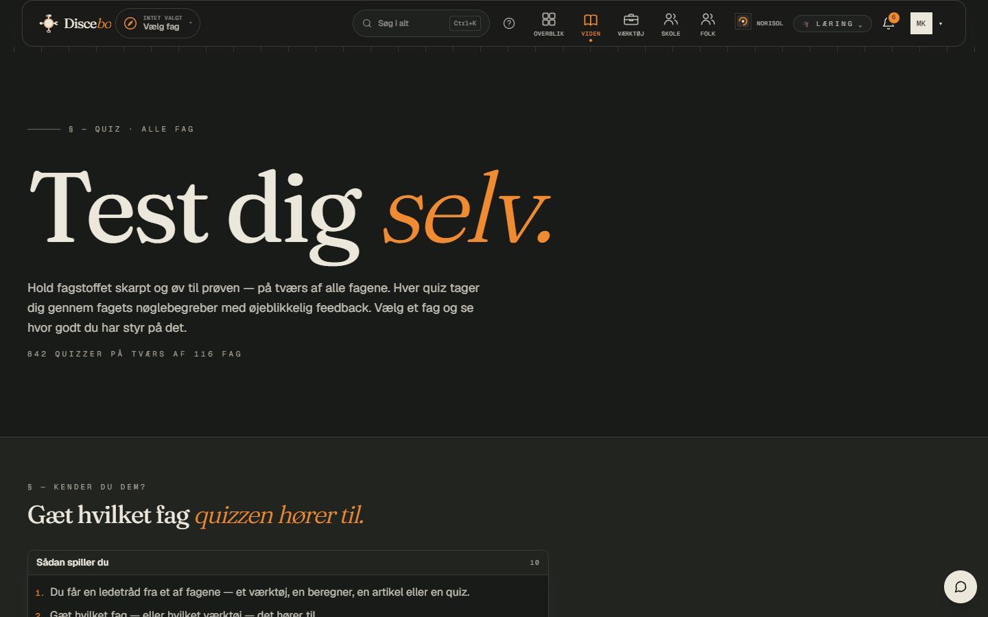 Quiz — fagene som ligestillede kort