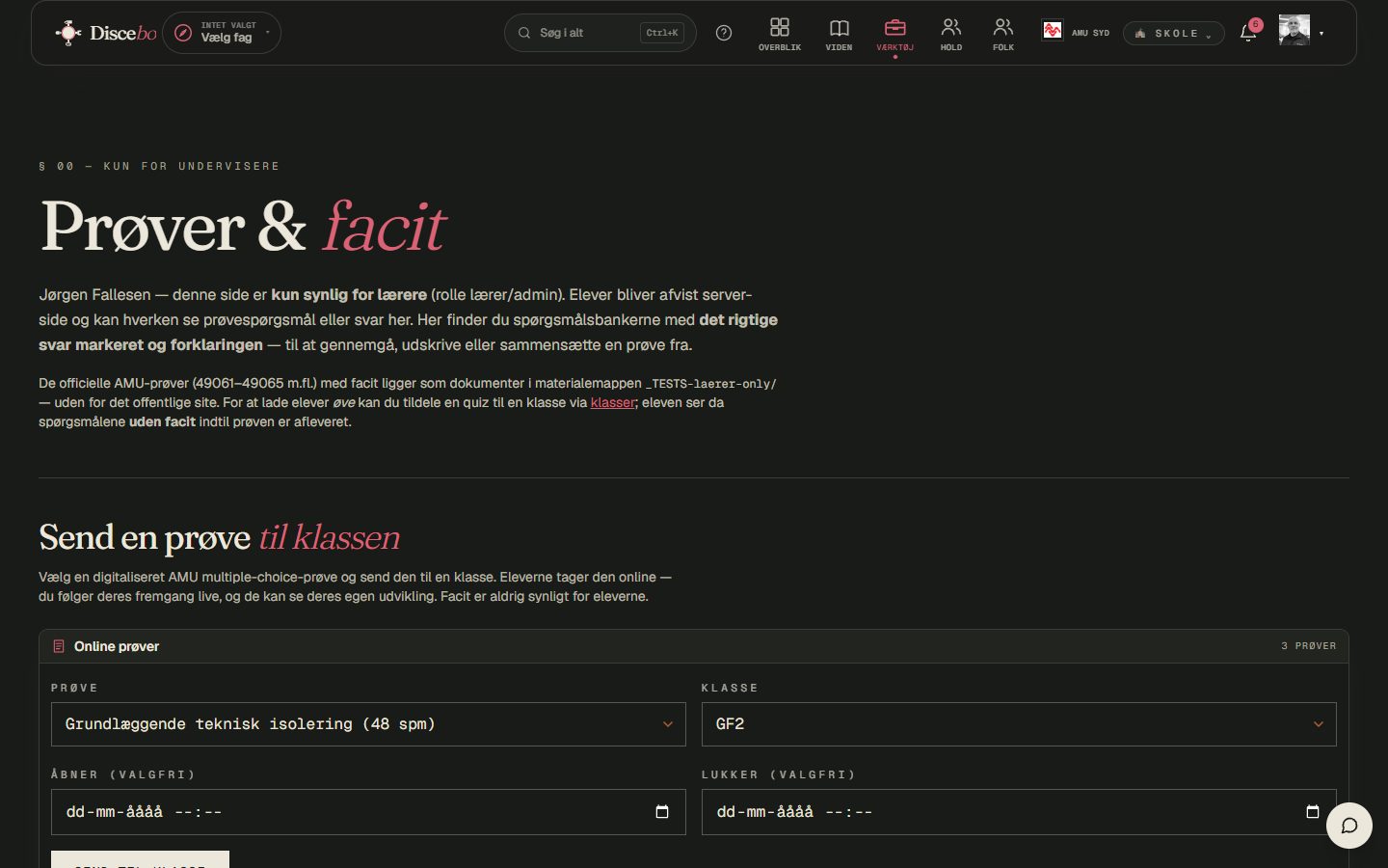 Prøver & facit — kun for undervisere