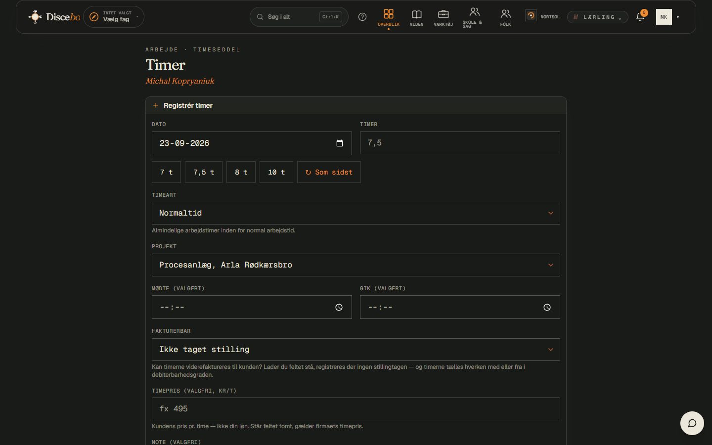 Timer — registrering og månedens billede