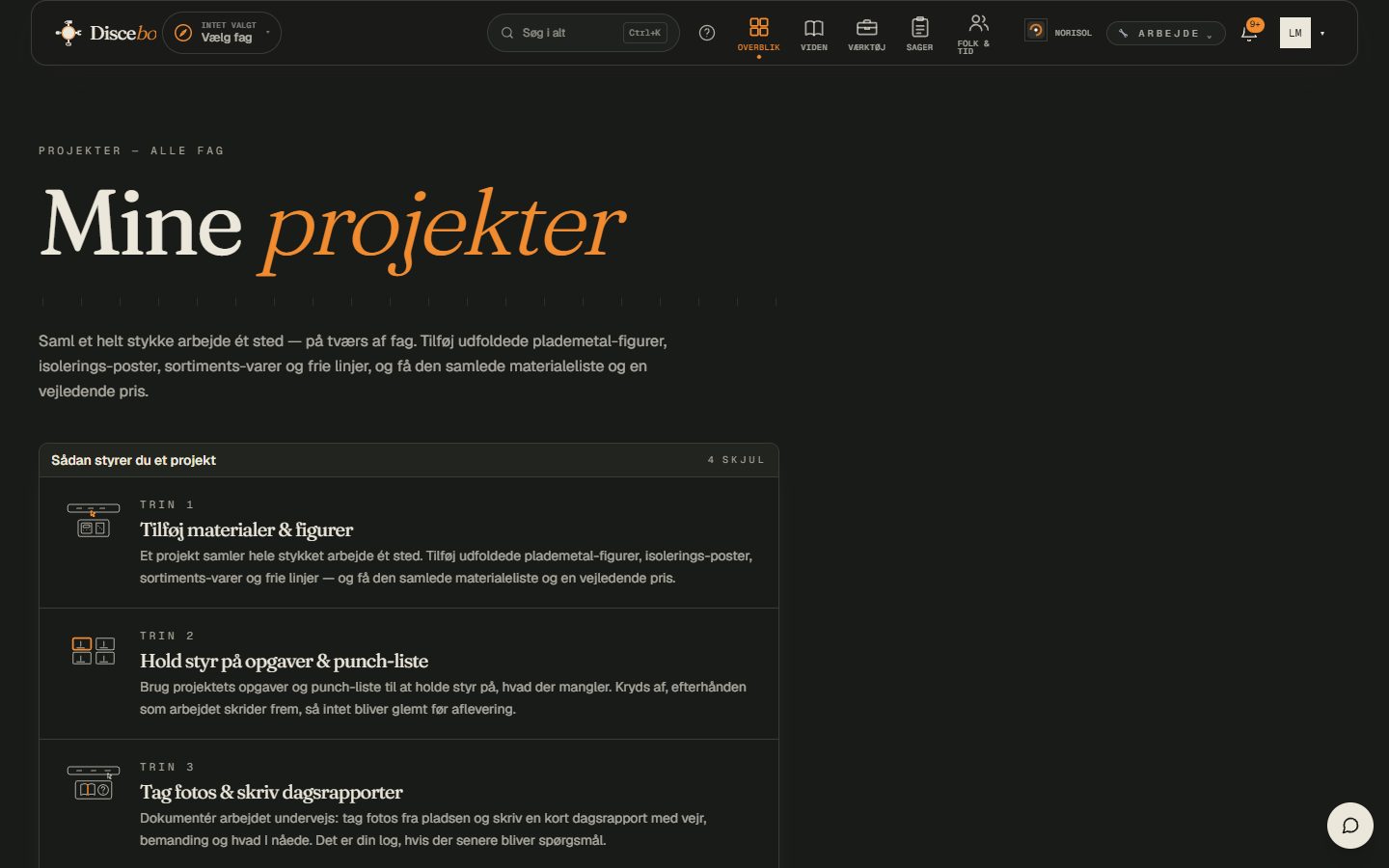 Projekter — dine sager på tværs